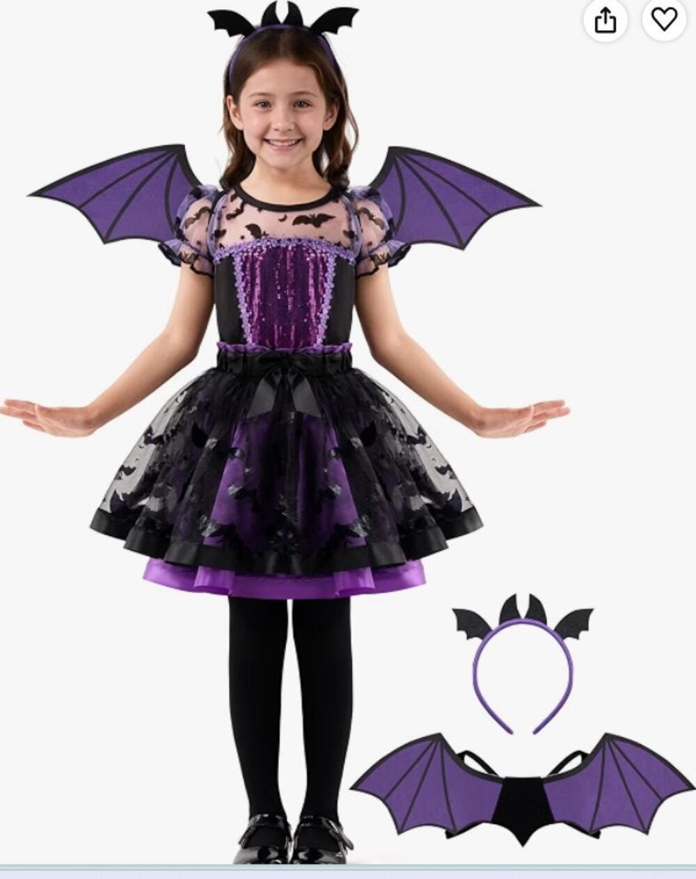 Spirit Halloween Costume Purple Tutu Toddler Bat Vampire Outfit Girls size Med